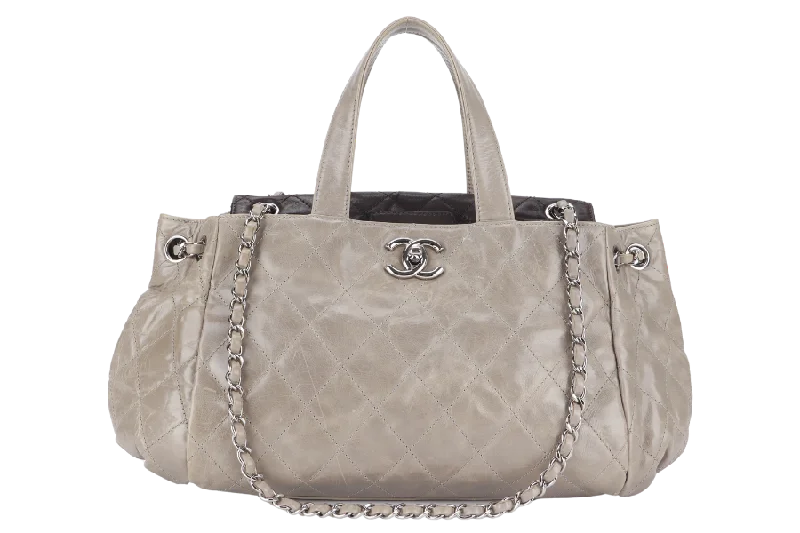 Chanel All - Match Handbag for Versatile StylingCHANEL TWO WAY TOTE BAG (12995xxxx) GREY MEDIUM EDGE CALFSKIN SILVER HARDWARE NO DUST COVER