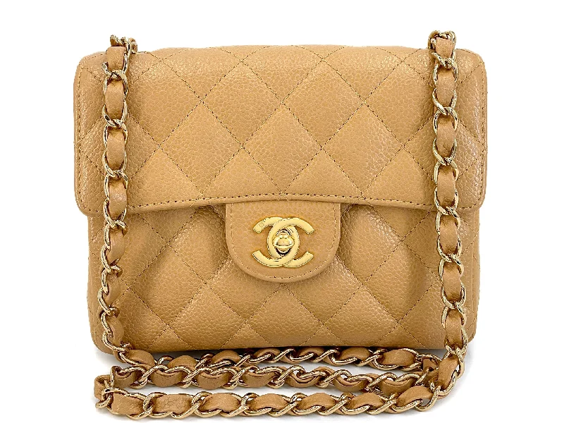 Chanel bags for a polished and professional appearanceChanel Vintage 2004 Beige Caviar Square Mini Flap Bag 24k GHW BRB