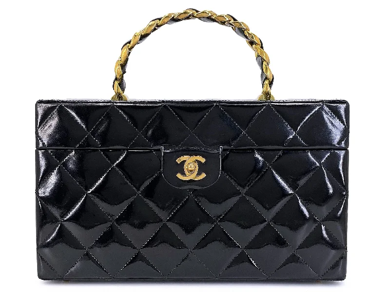 Chanel bags with exclusive seasonal releasesChanel Vintage Black Patent Vanity Case Bag Large 24k GHW Z80