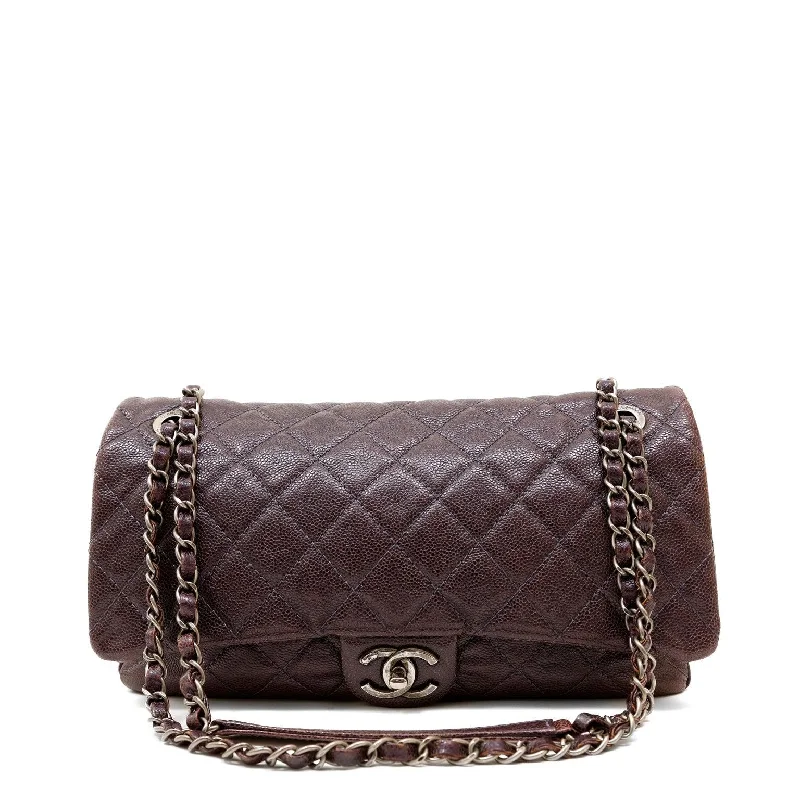 Chanel bags with gold, silver, and pearl accentsChanel Purple Caviar Leather Easy Zip Flap Bag