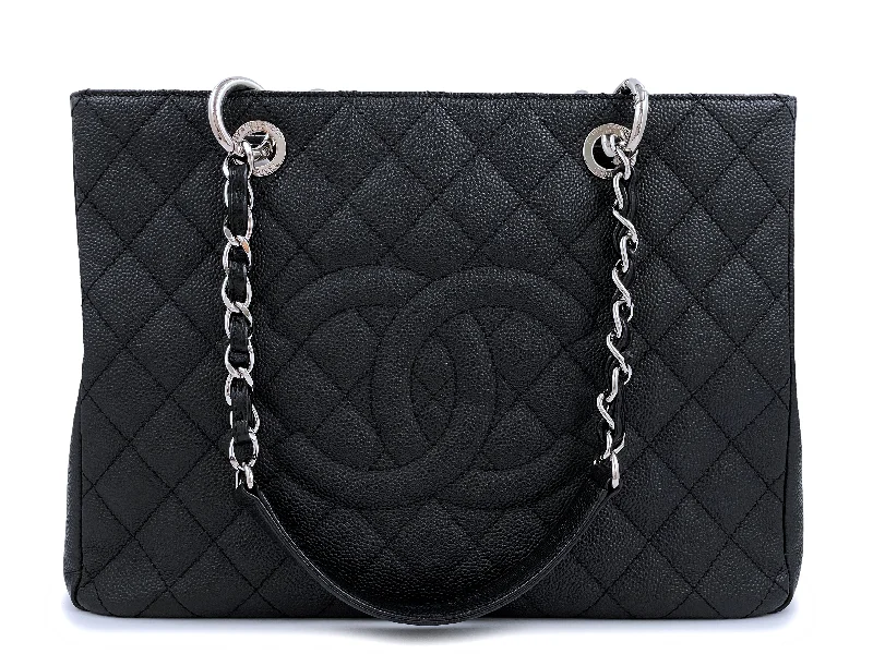 Chanel bags with leather and tweed combinationsChanel Black Caviar Grand Shopper Tote GST Bag SHW