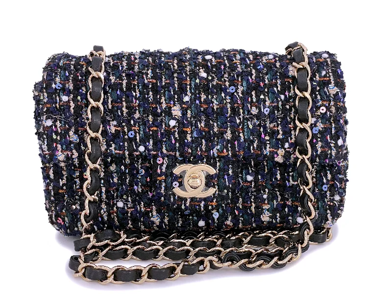 Chanel bags for women with minimalist styleNIB Chanel 21A Metiers D'Art Sequined Tweed Rectangular Mini Flap Bag GHW