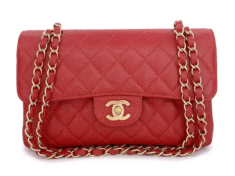 Chanel bags with intricate metal hardwareChanel Red Caviar Small Classic Flap Bag 2002 Vintage Double 24k GHW HJP