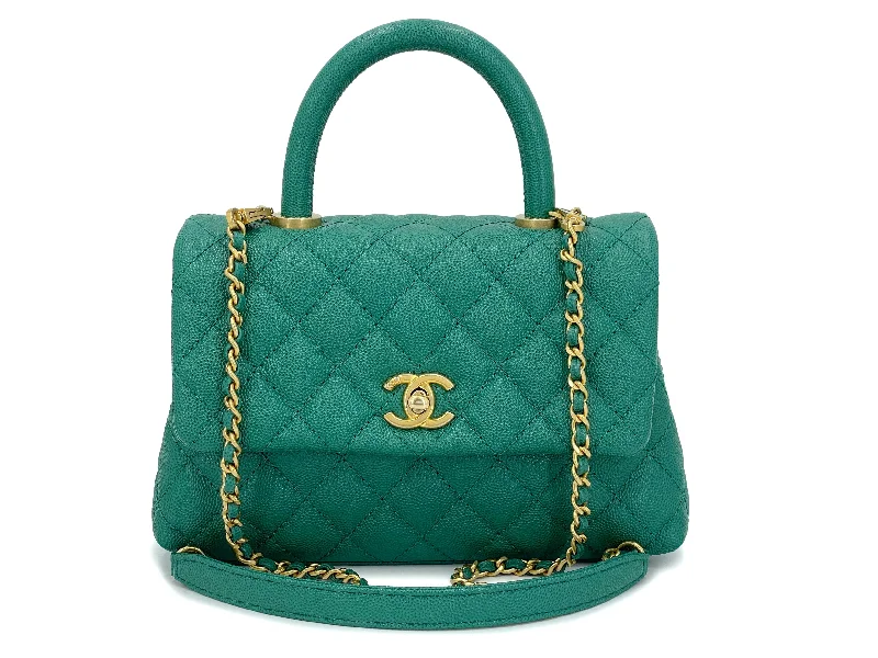 Chanel bags for women who appreciate fine craftsmanshipChanel 18S Emerald Green Small Mini Coco Handle Flap Bag GHW