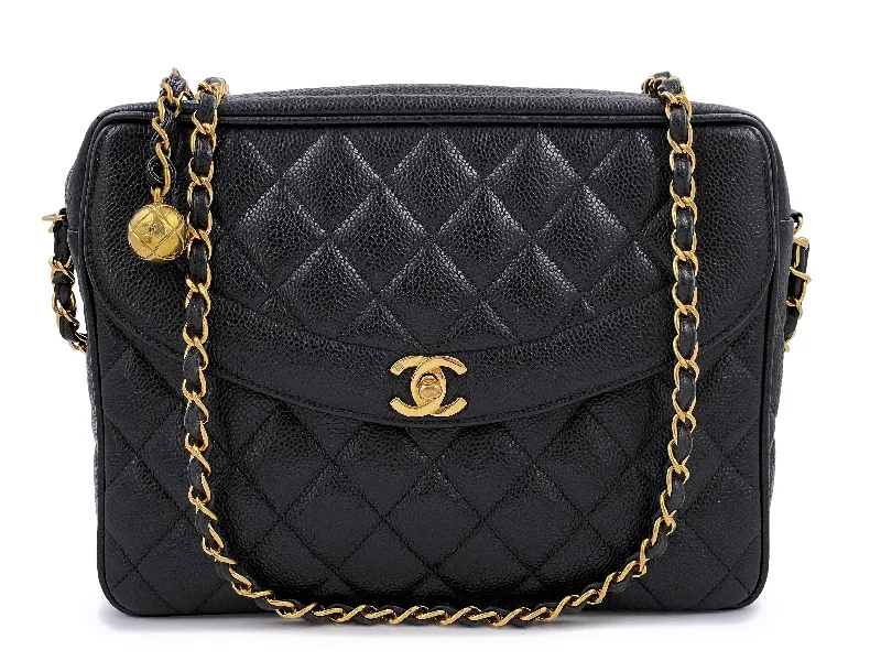 Chanel Handbag with Adjustable Strap for ComfortChanel 1994 Vintage Black Caviar Flap Camera Case Bag 24k GHW