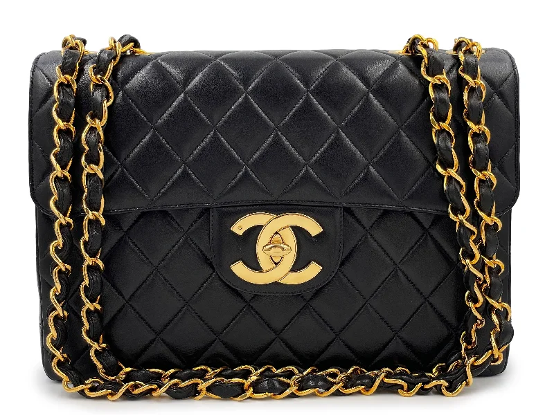 Chanel Vintage Inspired Handbag for Retro LoversPristine Chanel 1997 Vintage Black Jumbo Classic Flap Bag 24k GHW Lambskin