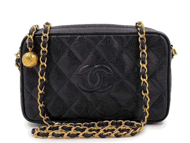 Chanel Handbag with Adjustable Strap for ComfortPristine 1994 Chanel Black Caviar Small-Mini Classic Quilted Camera Case Bag 24k GHW