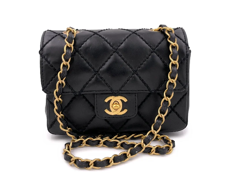 Chanel bags with iconic stitching detailsChanel 2003 Vintage Surpique Square Mini Flap Bag GHW Wild Stitch