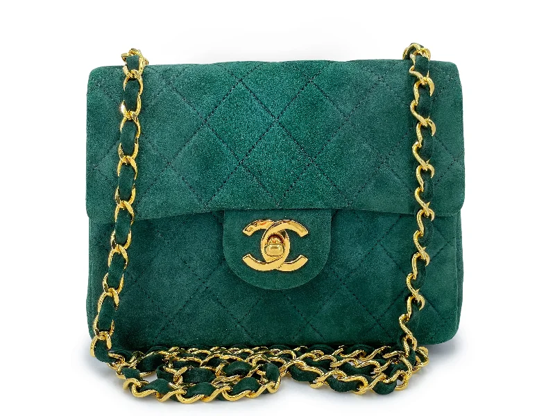 Chanel bags for the minimalist fashionChanel 1989 Vintage Emerald Green Suede Square Mini Flap Bag 24k GHW