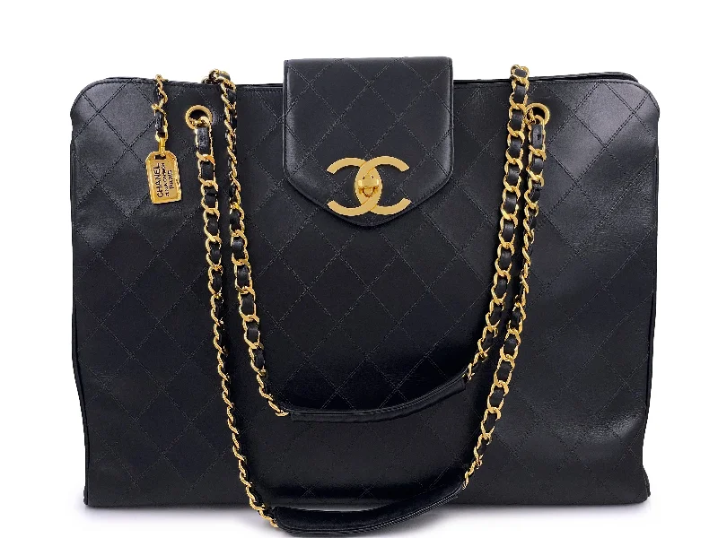 Chanel bags for women with minimalist styleChanel 1991 Vintage Black Quilted Supermodel Weekender Tote Bag 24k GHW