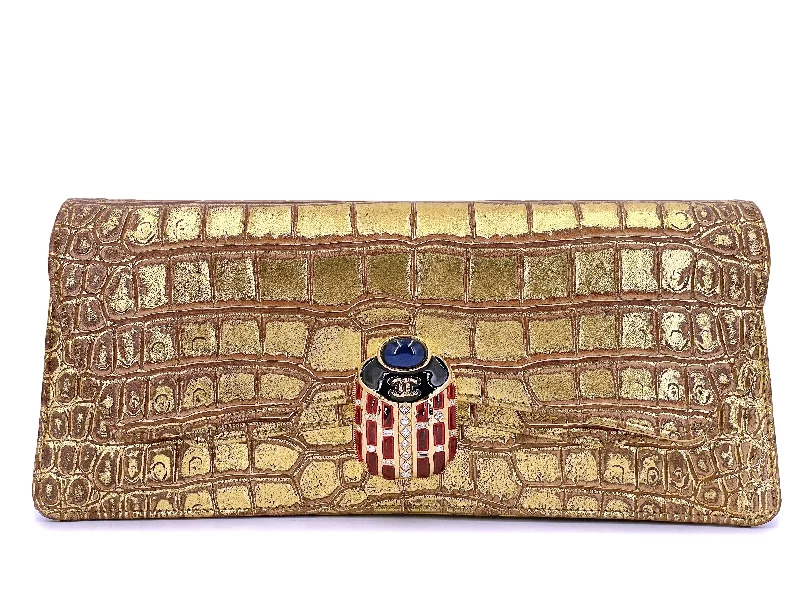 Chanel Classic Flap Bag for Evening PartyRare Chanel 19A Crocodile Embossed Gold Jeweled Scarab Clutch Bag