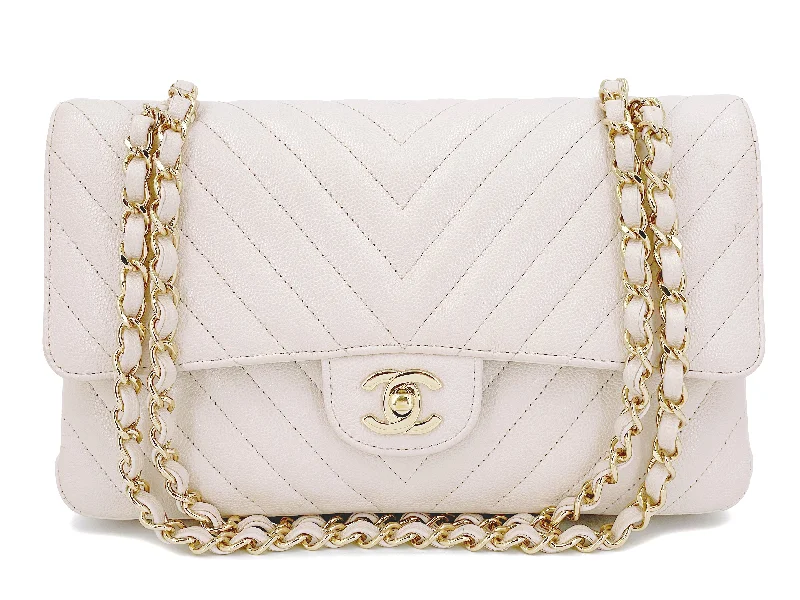 Chanel Medium Tote Bag for Office LadiesChanel 2018 Cream Caviar Chevron Medium Classic Double Flap Bag GHW