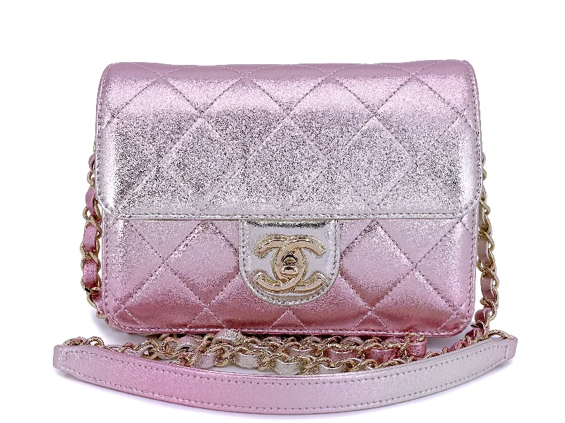 Chanel bags with exclusive seasonal designs and materialsChanel Metallic Mermaid Ombre Pink Mini Flap Bag GHW