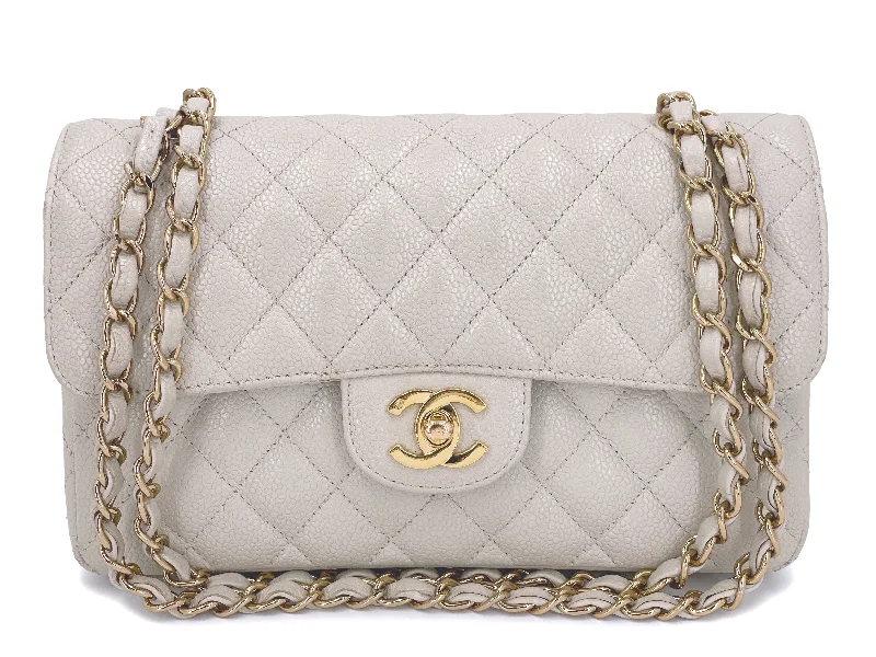 Chanel bags with iconic stitching detailsChanel 2005 Light Gray-Beige Caviar Small Classic Double Flap Bag 24k GHW