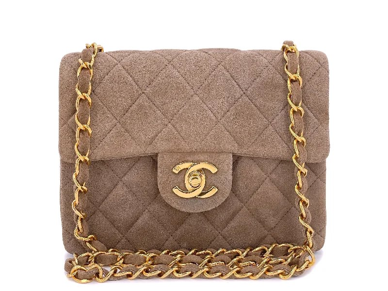 Chanel leather bags for everydChanel 1994 Vintage Taupe-Chocolate Brown Suede Square Mini Flap Bag 24k GHW