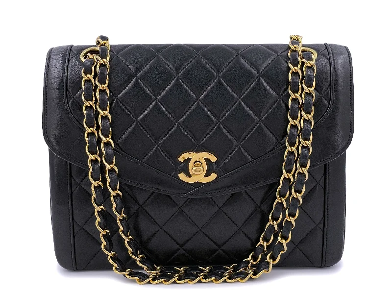 Chanel bags with intricate metal hardwareChanel 1991 Vintage Black Curved Quilted Flap Bag 24k GHW