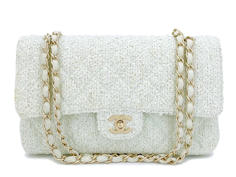 Chanel Chain Strap Handbag for Everyday UseChanel 2004 Vintage Pale Green Boucle Tweed Medium Classic Double Flap Bag GHW