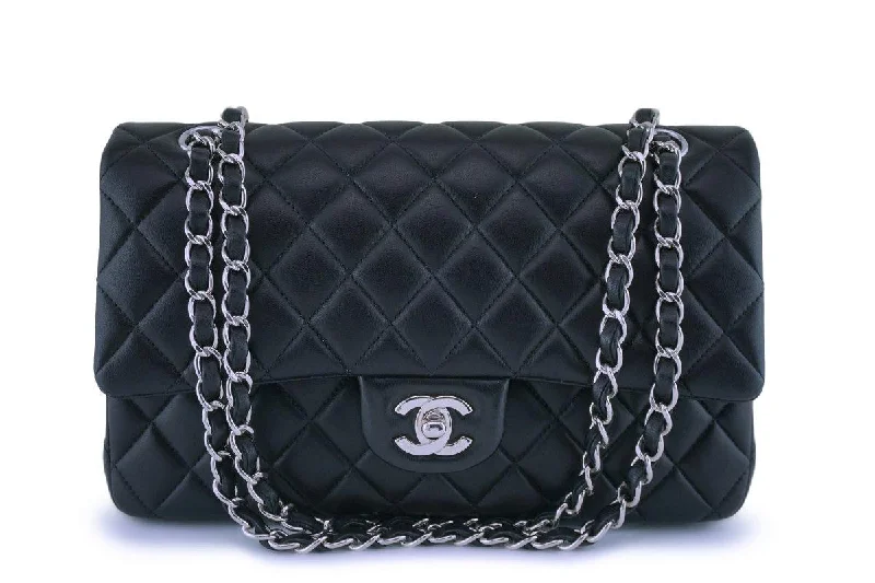 Chanel bags with leather and tweed combinationsChanel Black Lambskin Medium Classic Double Flap Bag SHW