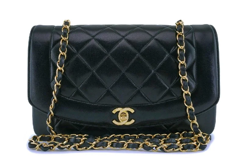 Chanel bags for a polished and professional appearanceChanel Black Vintage Lambskin Medium Diana Classic Flap Bag 24k GHW