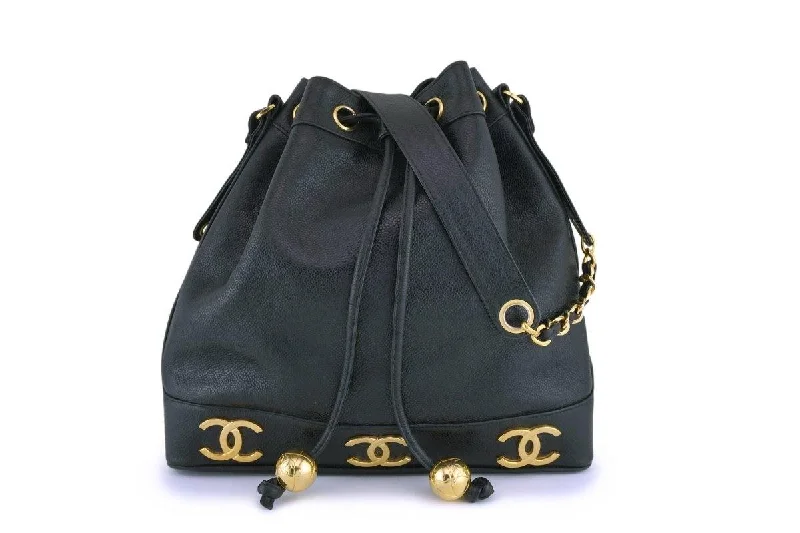 Chanel bags for women with minimalist styleChanel Vintage Black Caviar Drawstring Bucket Bag 24k GHW