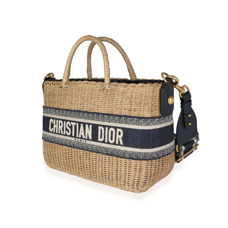 Christian Dior bags with a side - pocket for holding a water bottleChristian Dior Oblique Jacquard Wicker Basket Bag