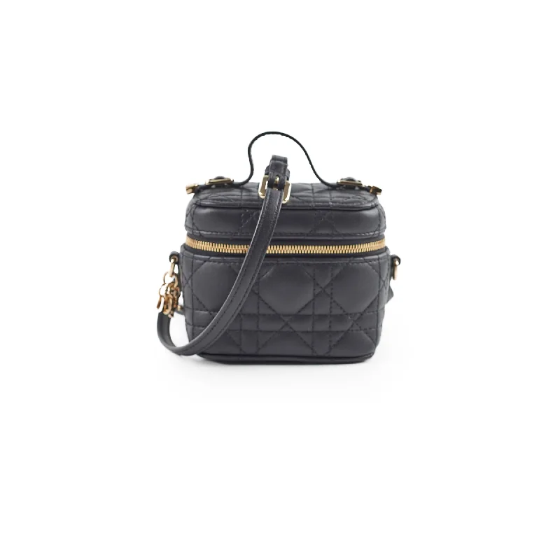 Christian Dior handbags with a snap - button closure and a decorative buckleChristian Dior Micro Vanity Case Black Cannage Lambskin