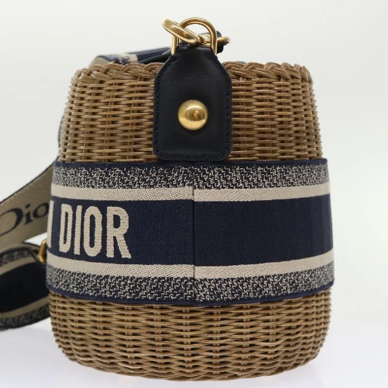 Contemporary Christian Dior handbags with a unique shapeCHRISTIAN DIOR Basket Bag Trotter Canvas Shoulder Bag Rattan Blue Auth 51270A