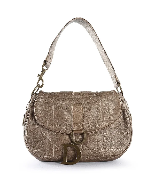 Contemporary Christian Dior handbags with a unique shapeCHRISTIAN DIOR Bronze Lambskin Leather Cannage Flap Shoulder Bag