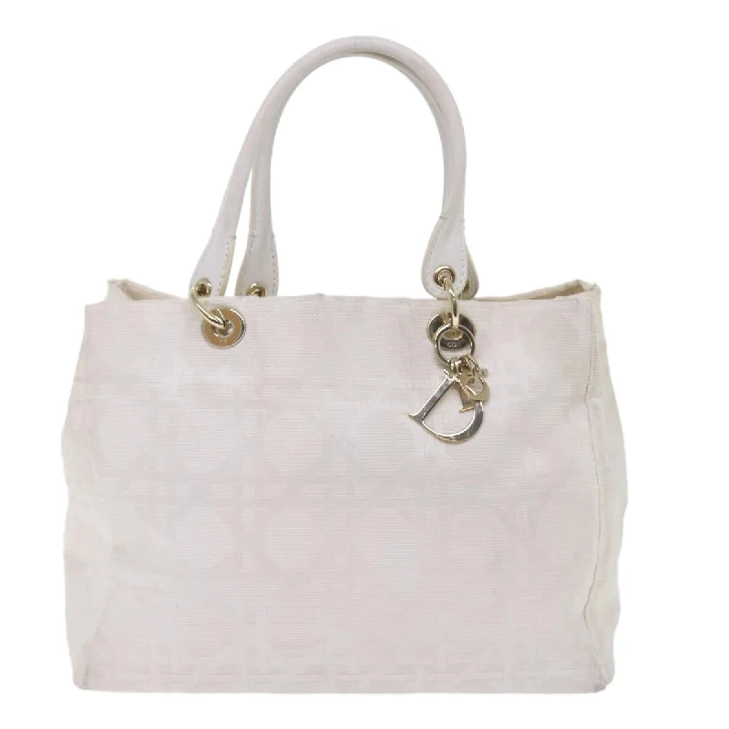 Stylish Christian Dior shoulder bags with a tassel - adorned zipperCHRISTIAN DIOR Canage Hand Bag Canvas White Auth bs10953