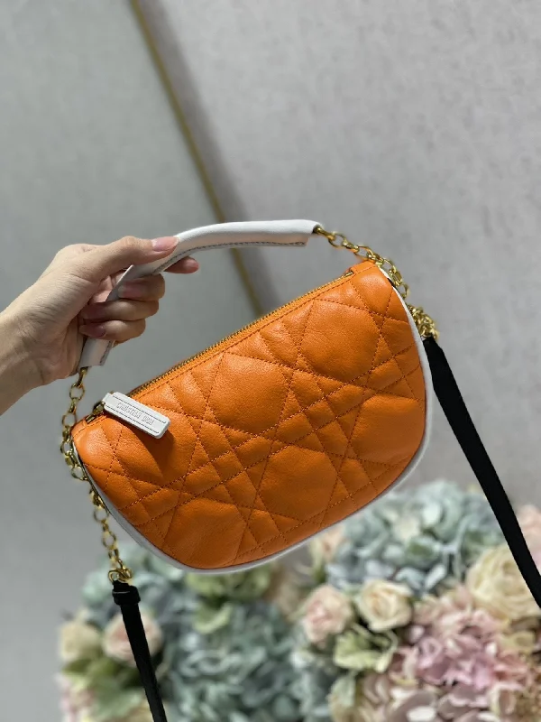 Stylish Christian Dior shoulder bags with a tassel - adorned zipperChristian Dior Small Vibe Hobo Bag Fluorescent Orange Macrocannage