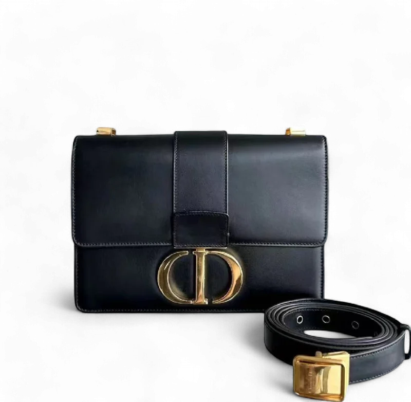 Luxury Christian Dior crossbody bags with a chain - link strapDior 30 Montaigne - Smooth Calfskin Black Golden Hardware with Strap