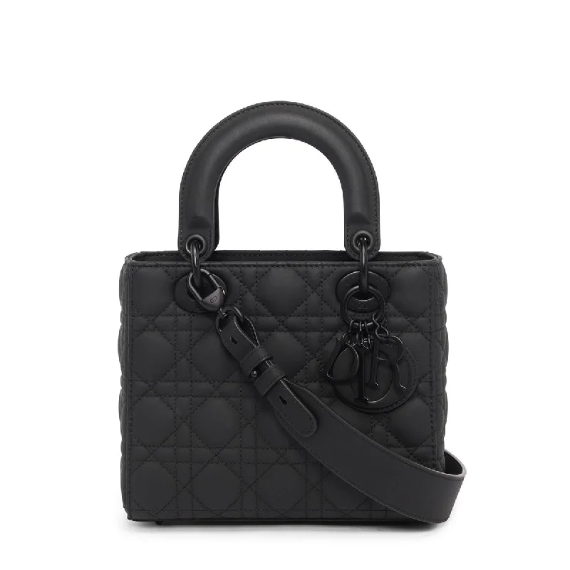 Christian Dior bags with a side - pocket for holding a water bottleDior Black Ultramatte Cannage My ABCDior Small Lady Dior