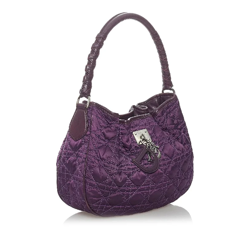 Christian Dior handbags with a snap - button closure and a decorative buckleDior Cannage Nylon Hobo Bag (30081)