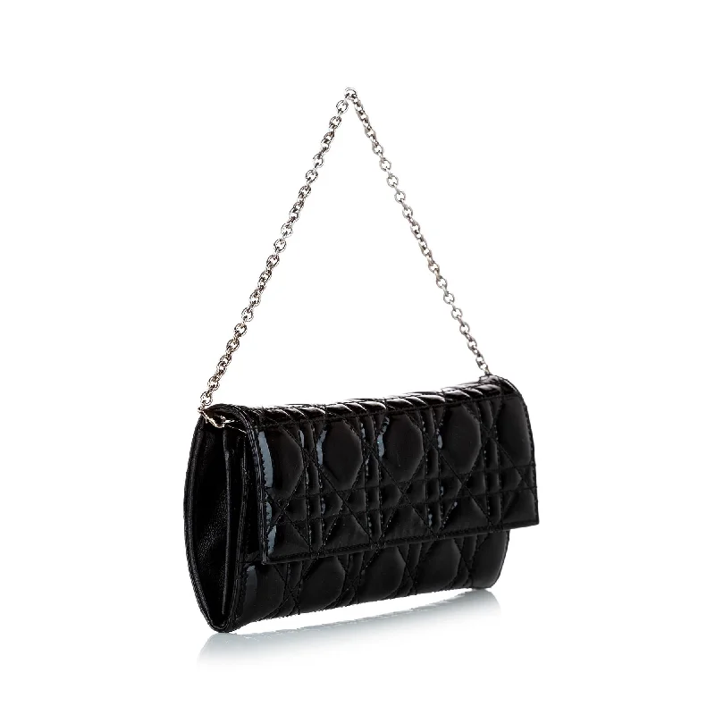 Christian Dior bags with a side - pocket for holding a water bottleDior Cannage Patent Leather Chain Flap (21783)