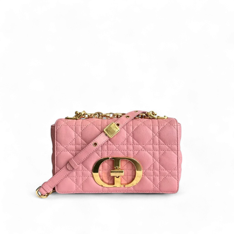 Christian Dior bags with a side - pocket for holding a water bottleDior Caro Small - Cannage Flap Bag Light Pink Calfskin Gold Hardware