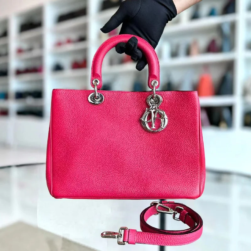 Christian Dior crossbody bags with a front - flap pocket for easy accessDiorissimo Grained Calfskin Hot Pink Silver Hardware