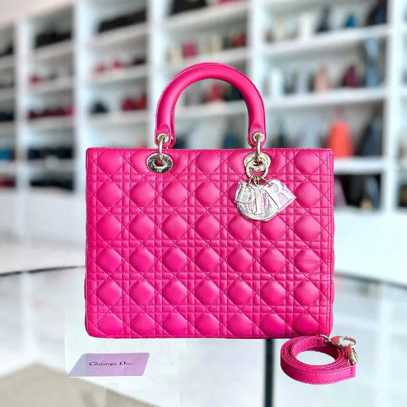 Trendsetting Christian Dior crossbody bags with a colorful strapLady Large Cannage Lambskin Hot Pink Golden Hardware