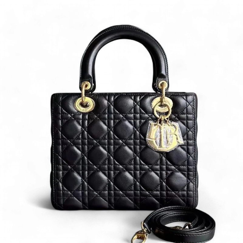 Christian Dior bags with a detachable coin purse insideDior Lady Medium Cannage Lambskin Black GHW