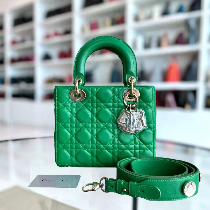 Christian Dior handbags with a detachable mirror for on - the - go touch - upsLady Small Cannage Lambskin Jade Green ABC MyABC Golden Hardware