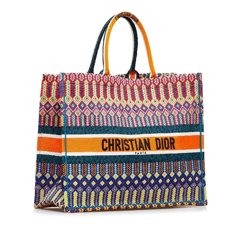 Christian Dior bags with a side - pocket for holding a water bottleDior Large Multicolor Embroidered Book Tote (SHG-GboZYw)