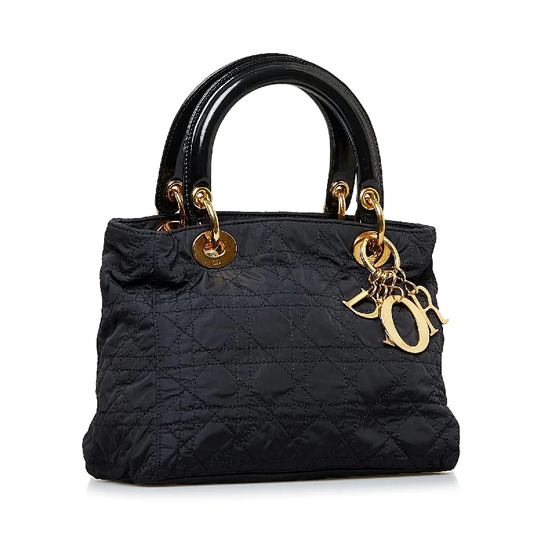 Christian Dior tote bags with a printed Dior logo on the frontDior Medium Cannage Nylon Lady Dior (SHG-86f2Wf)