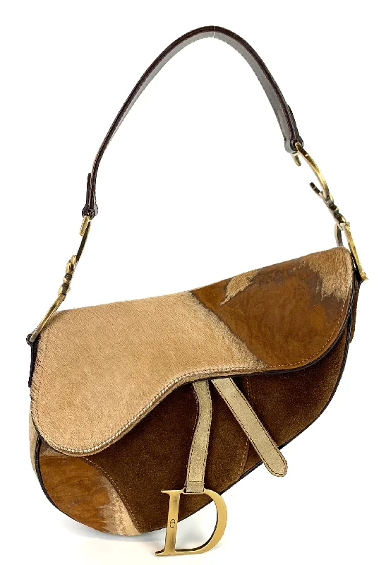 Contemporary Christian Dior handbags with a unique shapeSuede Saddle Small Pony Hair Flap Bag