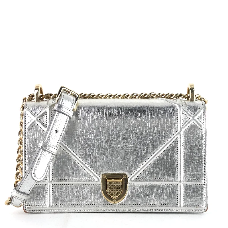 Christian Dior Saddle bags with a studded trim for a bold lookDiorama Metallic Leather Flap Bag