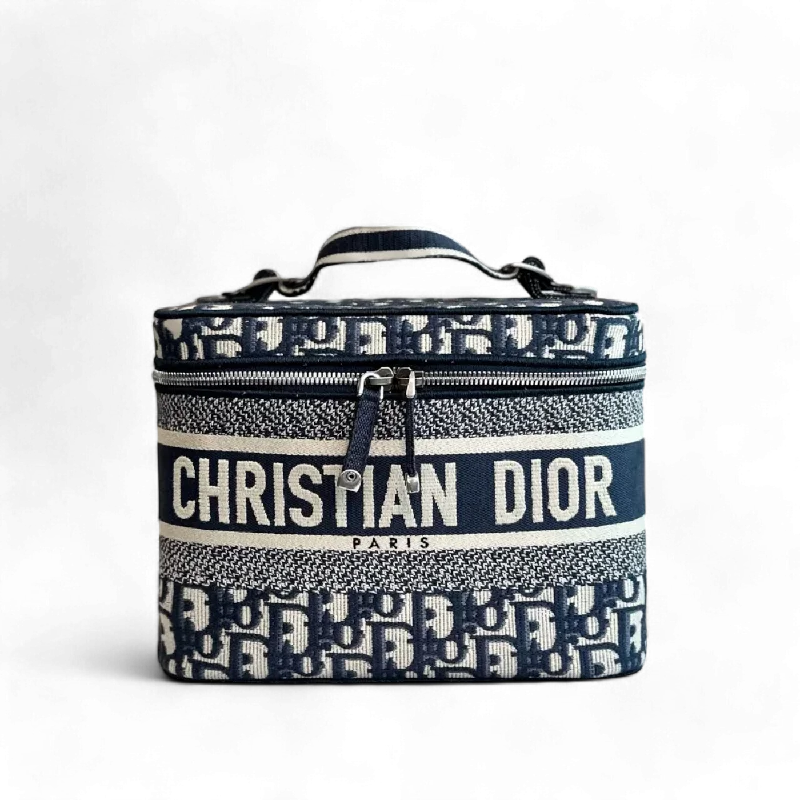 Dior Vanity - Oblique Embroidery Top Handle Bag In Jacquard Blue SHW