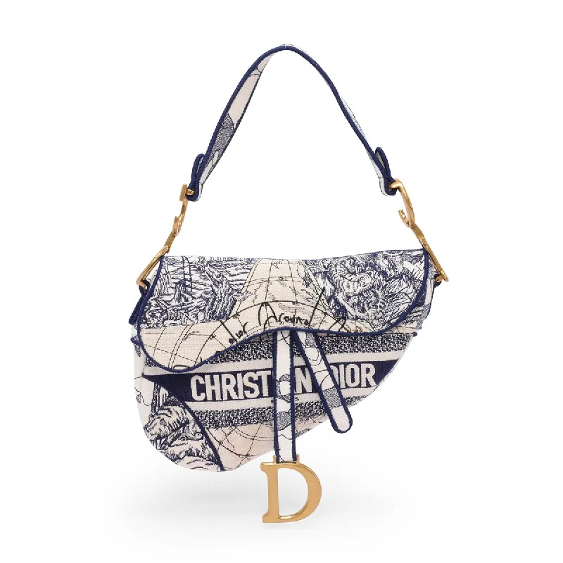 Christian Dior handbags with a snap - button closure and a decorative buckleDior White Around The World Saddle Bag