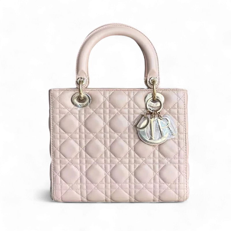 Christian Dior handbags with a back - pocket for quick storageLady Medium Cannage Lambskin Light Nude Blush Pink Golden Hardware