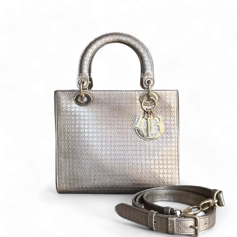 Contemporary Christian Dior handbags with a unique shapeDior Lady Medium Bag - Metallic Micro Cannage Calfskin Gold Golden Hardware