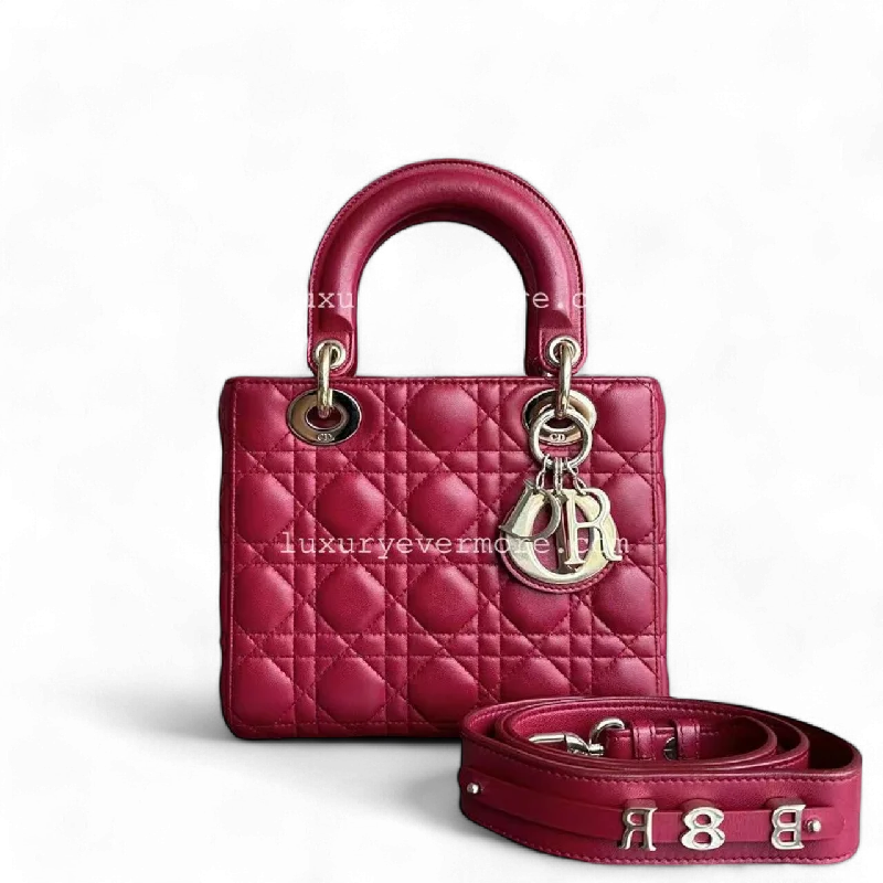 Christian Dior handbags with a back - pocket for quick storageDior Lady Small ABC MyABC Cannage Lambskin Burgundy Red Golden Hardware