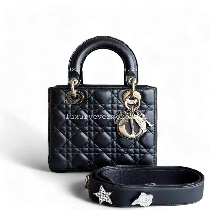 Luxury Christian Dior crossbody bags with a chain - link strapDior Lady Small Cannage Lambskin Black Golden Hardware ABC MyABC