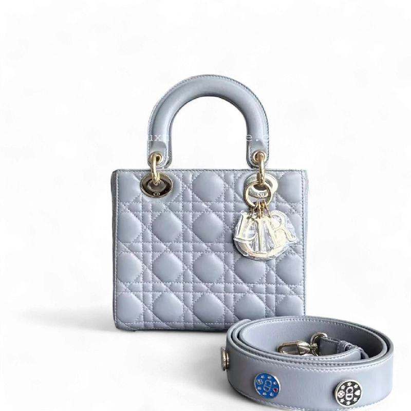 Christian Dior handbags with a detachable mirror for on - the - go touch - upsDior Lady Small Cannage Lambskin Grey Gray Golden Hardware ABC MyABC Shoulder Bag